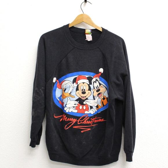 Vintage Mickey Mouse Donald Duck Goofy Christmas Sweatshirt Large - Picture 1 of 9